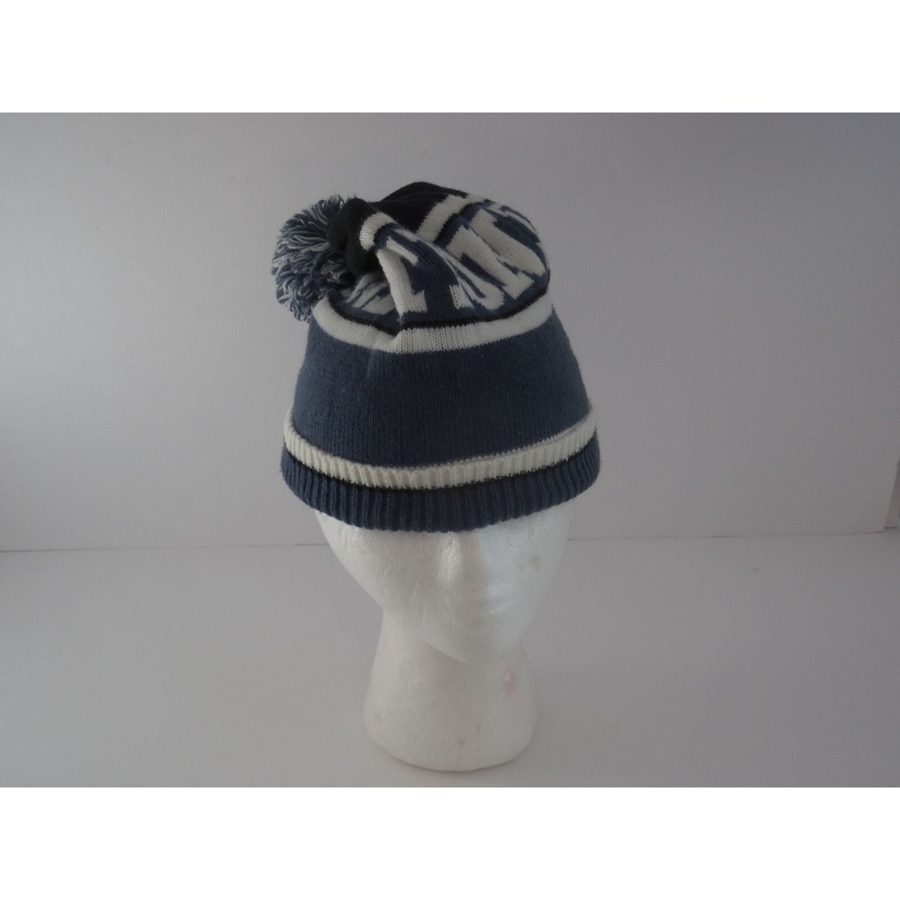 Victoria's Secret Pink Nation Knitted‎ Winter Beanie Hat Blue White Pom Pom Cap